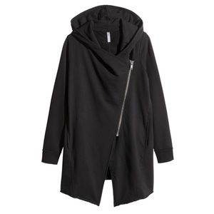 Black Hooded Sweatshirt Cardigan
